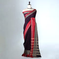 Dark Purple Mangalagiri Cotton Saree With Red Zari Border And Woven Pallu - Full View
