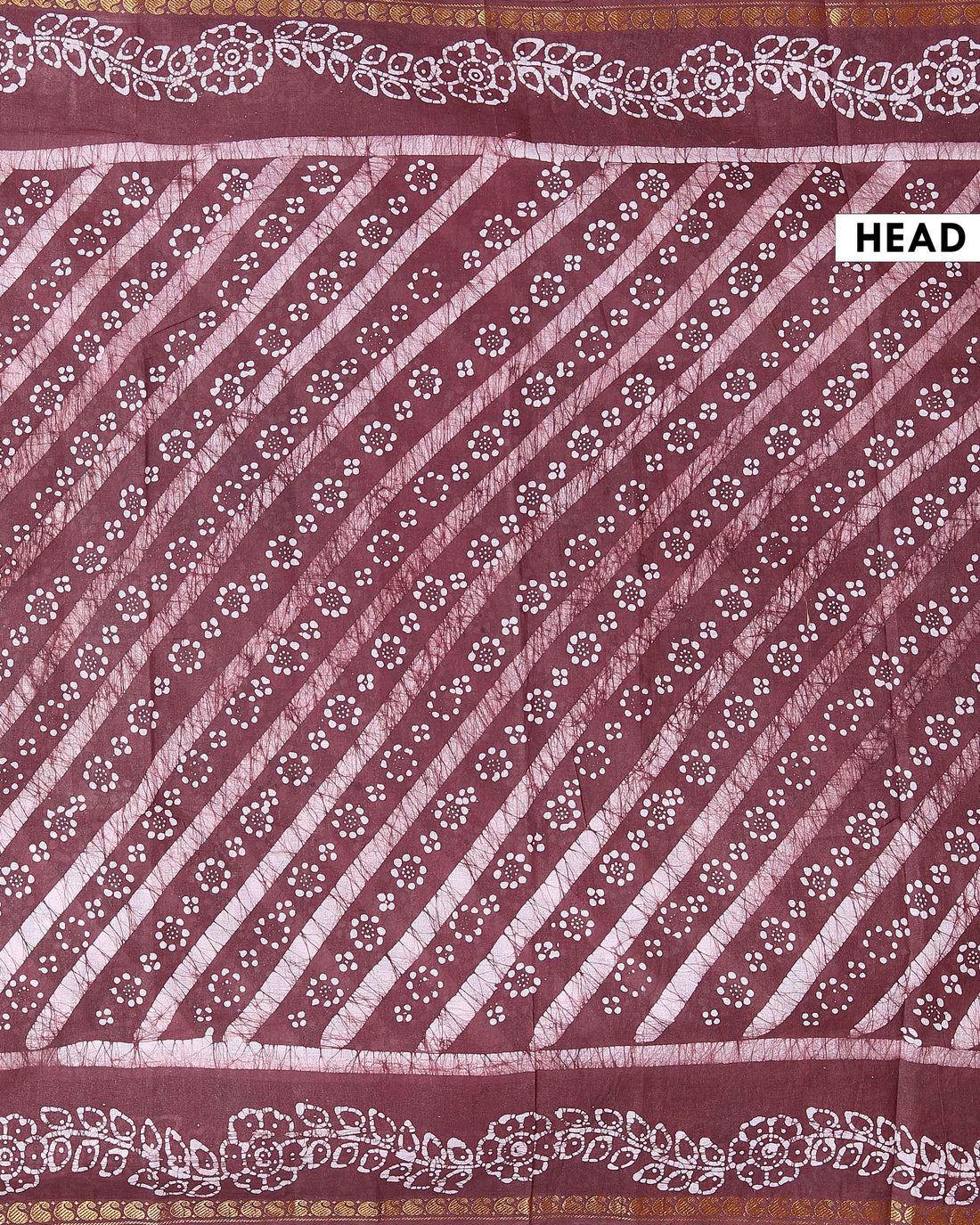 Handloom Sungudi Saree Diagonal Stripes and Wax Print Floral Motifs - Purple