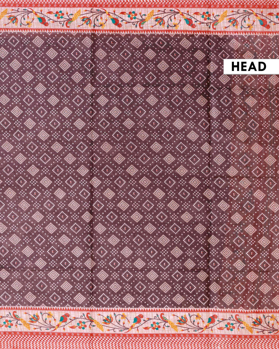 All-Over Floral Printed Voile Saree with Intricate Contrast Border – Brown