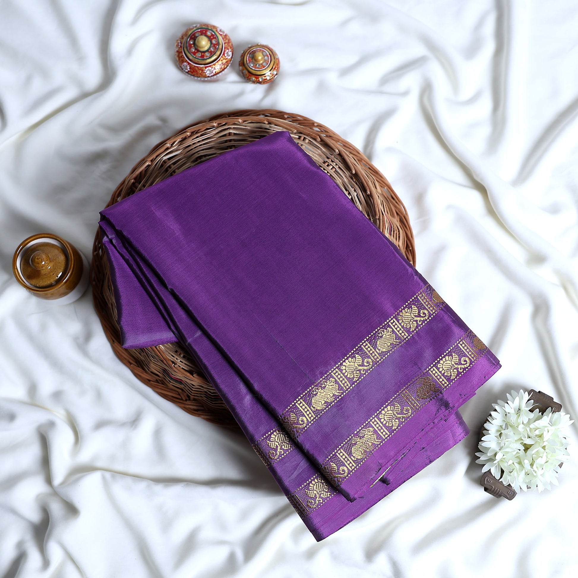 Banana Pith Saree With Elegant Gold Zari Border