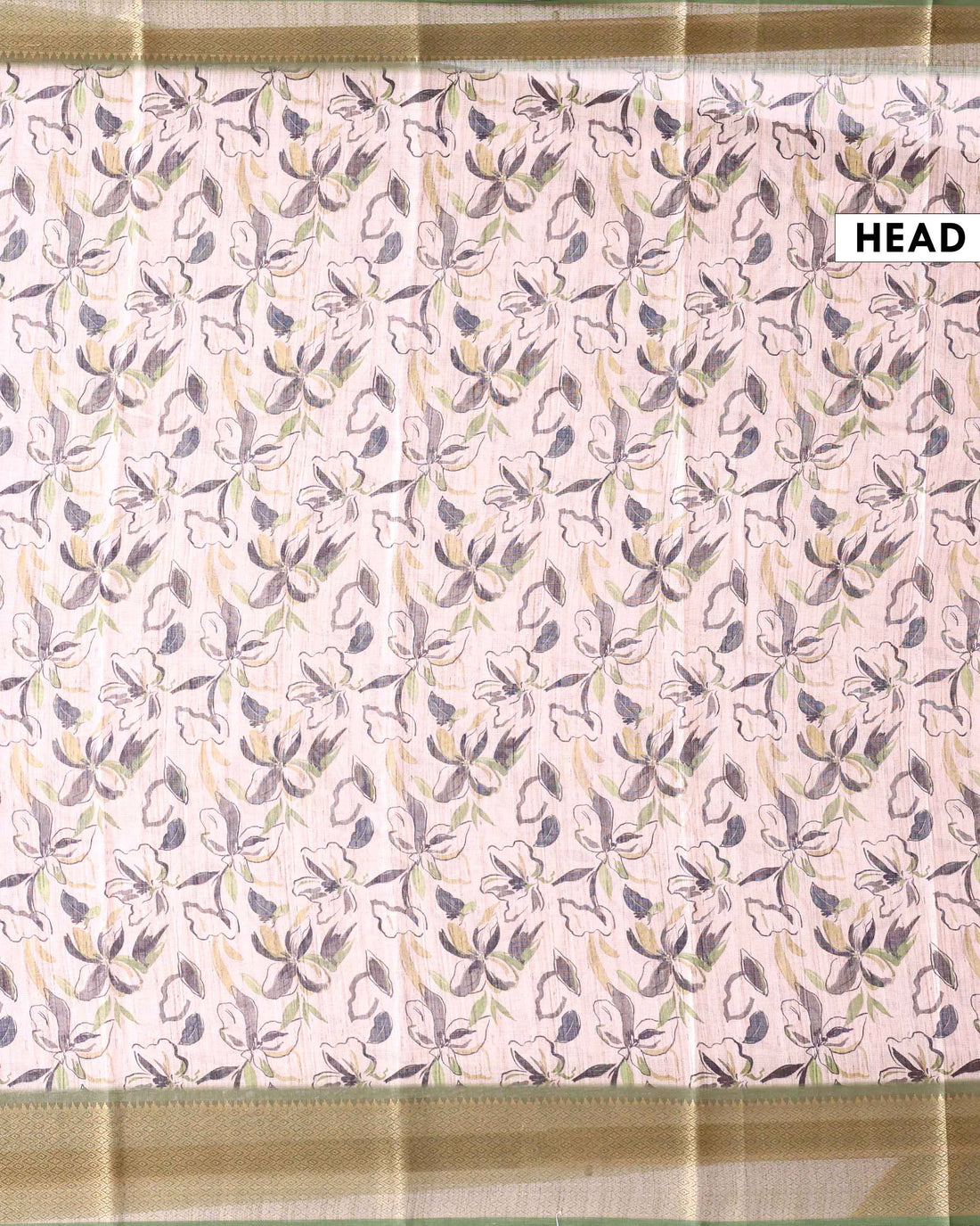 Elegant Linen Tissue Saree With Floral Print and Contrast Zari Border - Beige