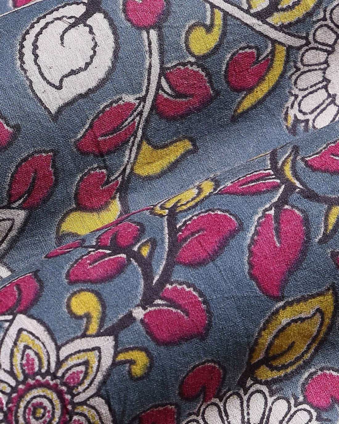 Women’s Traditional Printed Cotton 1 Meter Blouse Material with Floral Motifs - Dark Grey