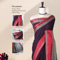 Mangalagiri Cotton Saree With Red  Zari Border Designer Pallu And Running Blouse Piece For Festive And Office Wear
