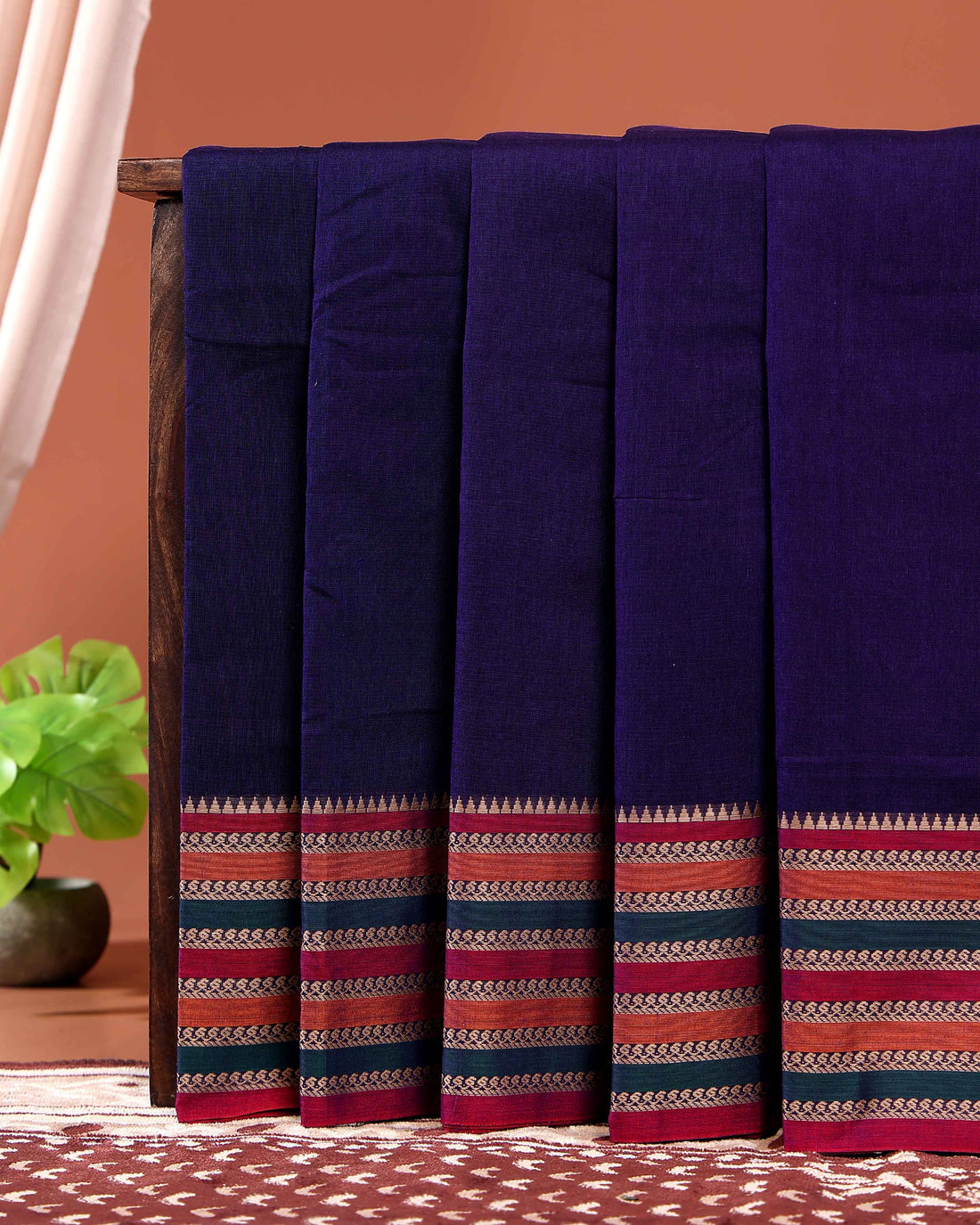 Traditional Narayanpet Cotton Saree Classic Temple Border and Striped Pallu  - Purple