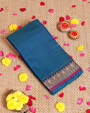 Traditional Handloom Narayanpet Cotton Saree with Intricate Woven Temple Border - Blue