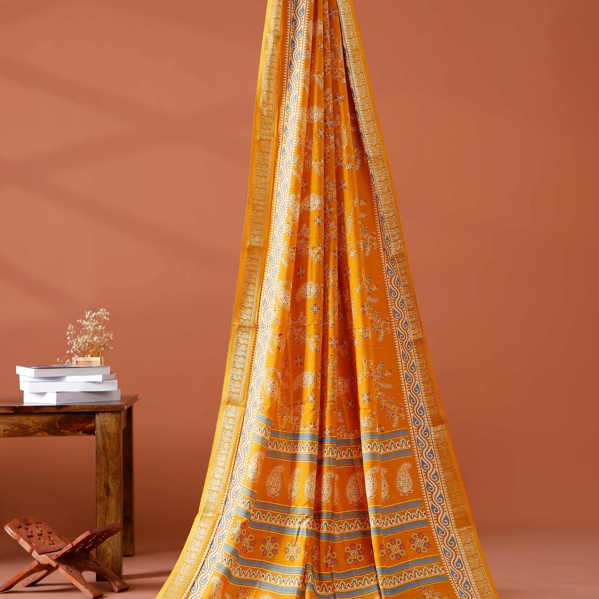 Elegance  Traditional Floral Print Art Silk Saree in Yellow