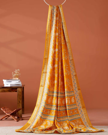 Elegance  Traditional Floral Print Art Silk Saree in Yellow