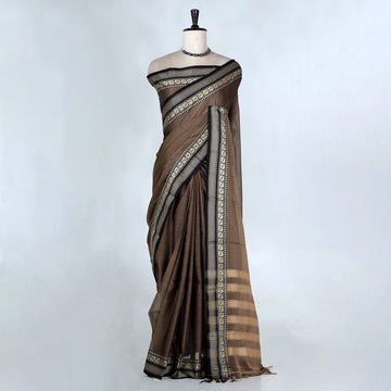 Brown Mangalagiri Cotton Saree for Women | Festive Summer Collection | Jeyachandran - Full View