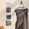 Traditional Mangalagiri Cotton Saree With Peacock Zari Woven Black Border In Brown Shade, Draped Front View