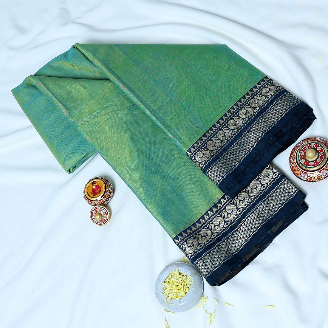 Green Mangalagiri Cotton Saree for Women | Festive Summer Collection | Jeyachandran - Full View