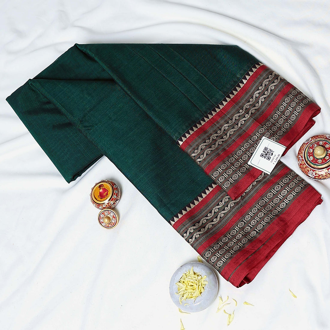 Dark Green Mangalagiri Cotton Saree for Women | Festive Summer Collection | Jeyachandran - Full View