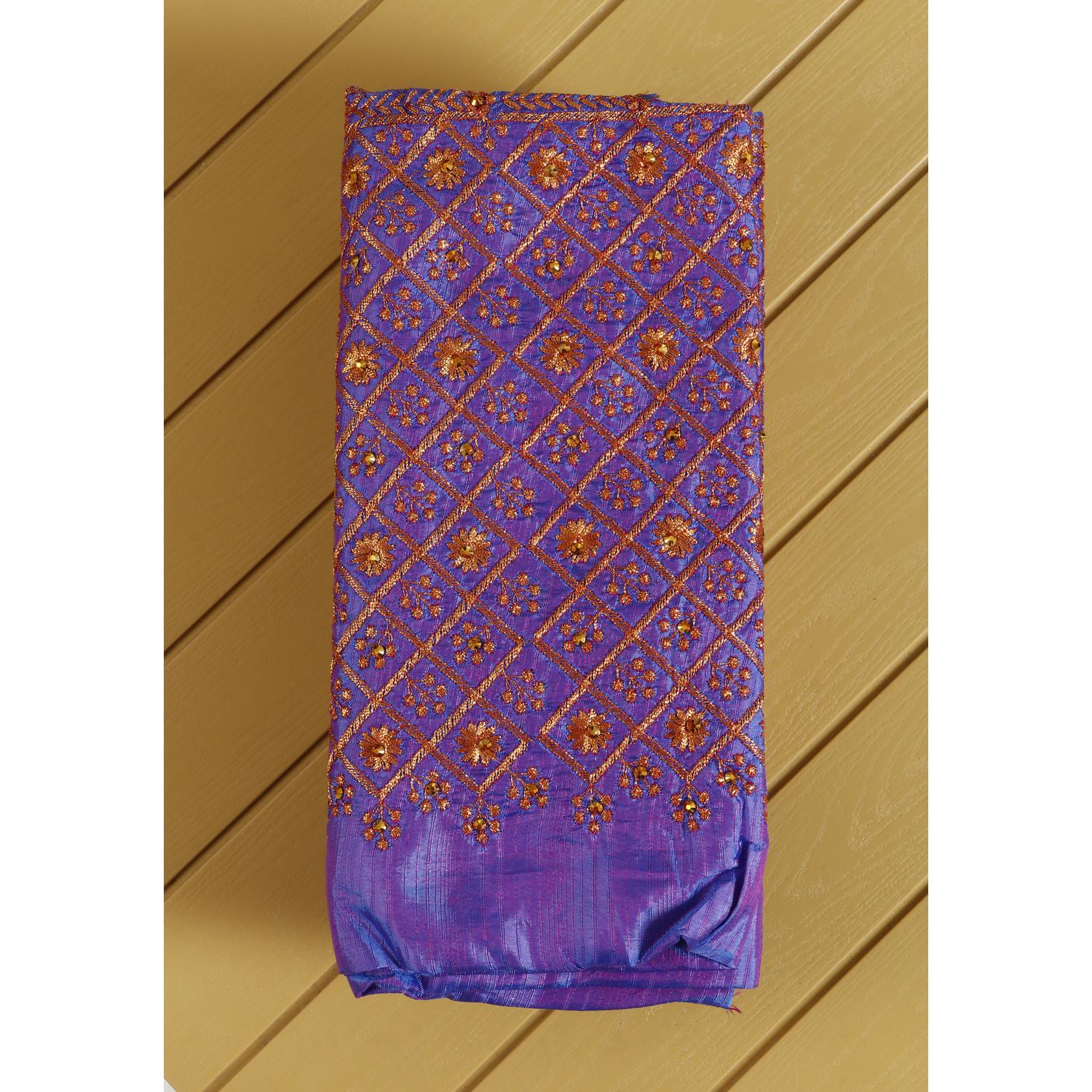 Blue Embroidered Unstitched Blouse Material two