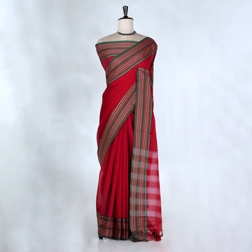 Light Red Mangalagiri Cotton Saree for Women | Festive Summer Collection | Jeyachandran - Full View