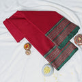 Light Red Mangalagiri Cotton Saree With A Solid Body And Traditional Woven Contrast Border Featuring Geometric And Floral Motifs
