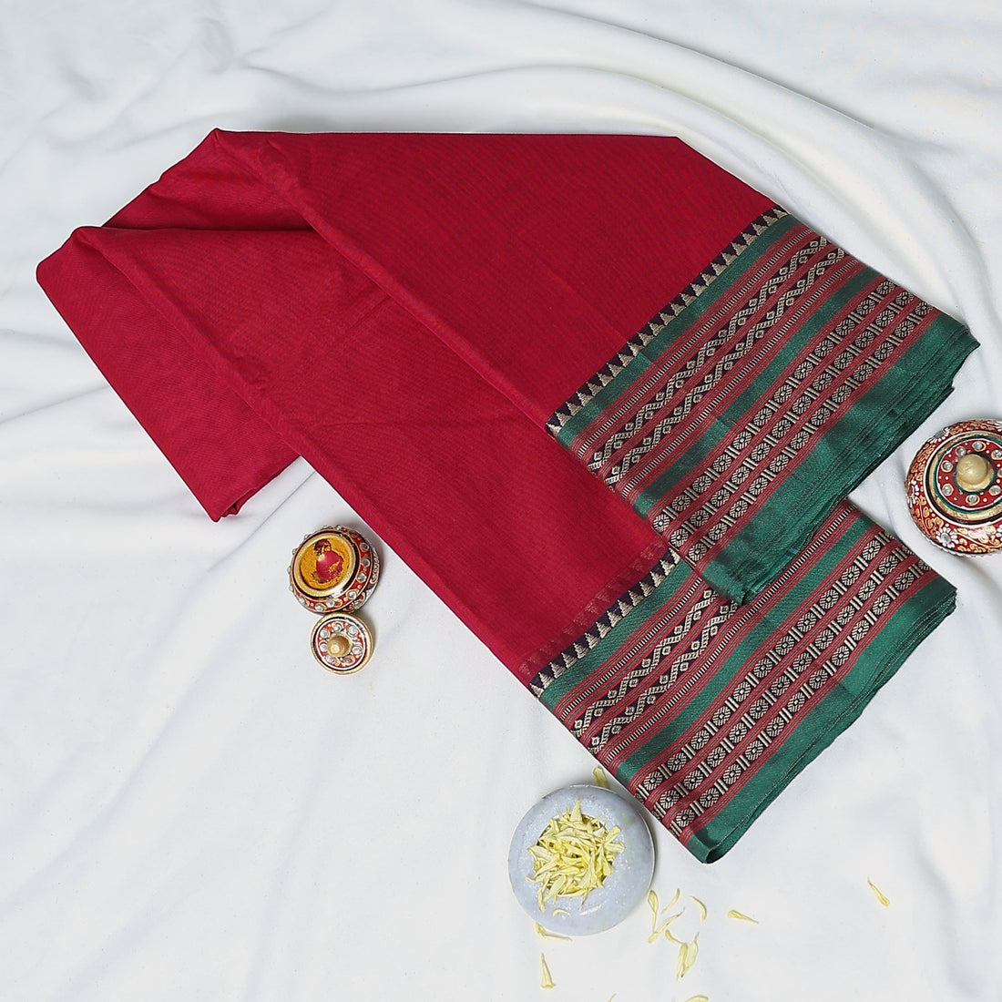 Light Red Mangalagiri Cotton Saree for Women | Festive Summer Collection | Jeyachandran - Full View