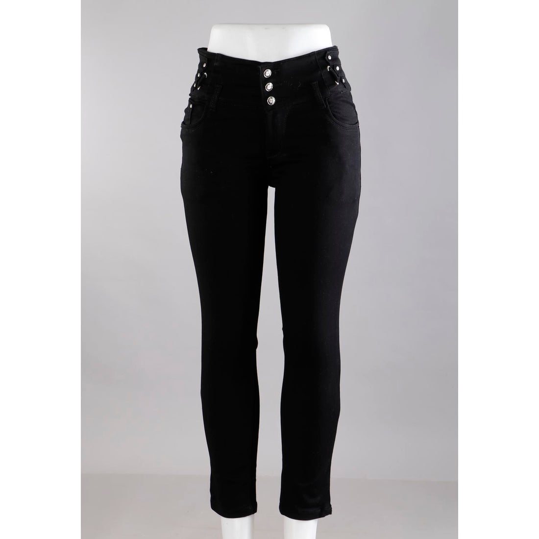 Women Black Pencil Fit  Button Jeans
