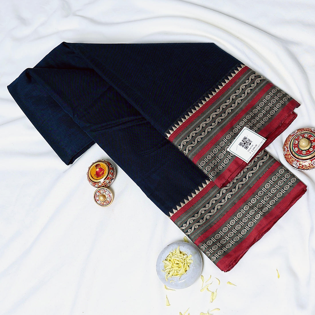 Navy BlueMangalagiri Cotton Saree for Women | Festive Summer Collection | Jeyachandran - Full View