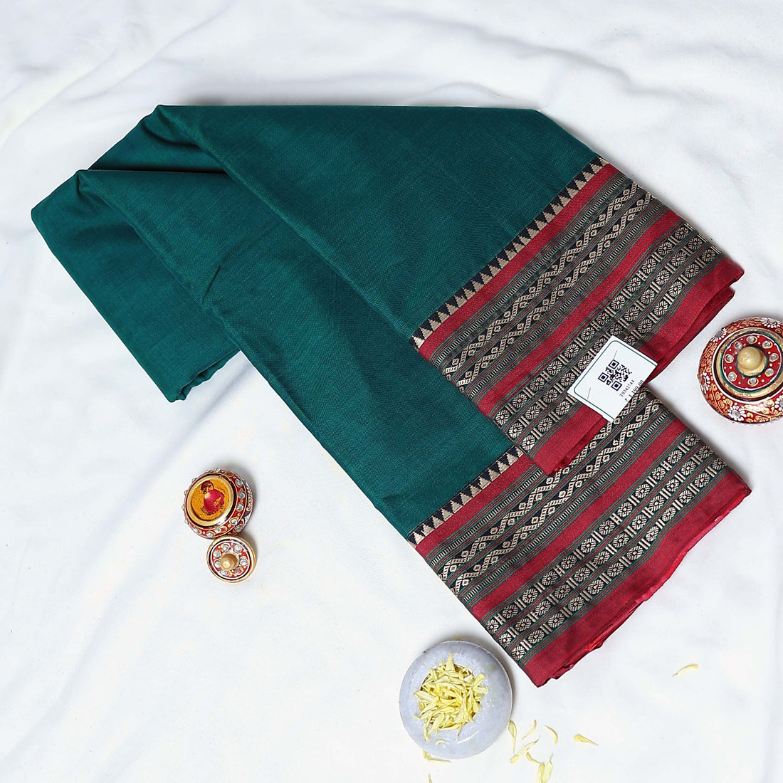 Teal Mangalagiri Cotton Saree for Women | Festive Summer Collection | Jeyachandran - Full View