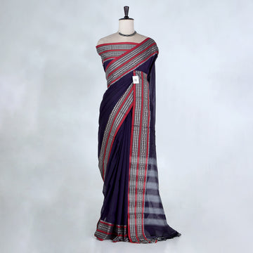 Dark Blue Mangalagiri Cotton Saree for Women | Festive Summer Collection | Jeyachandran - Full View