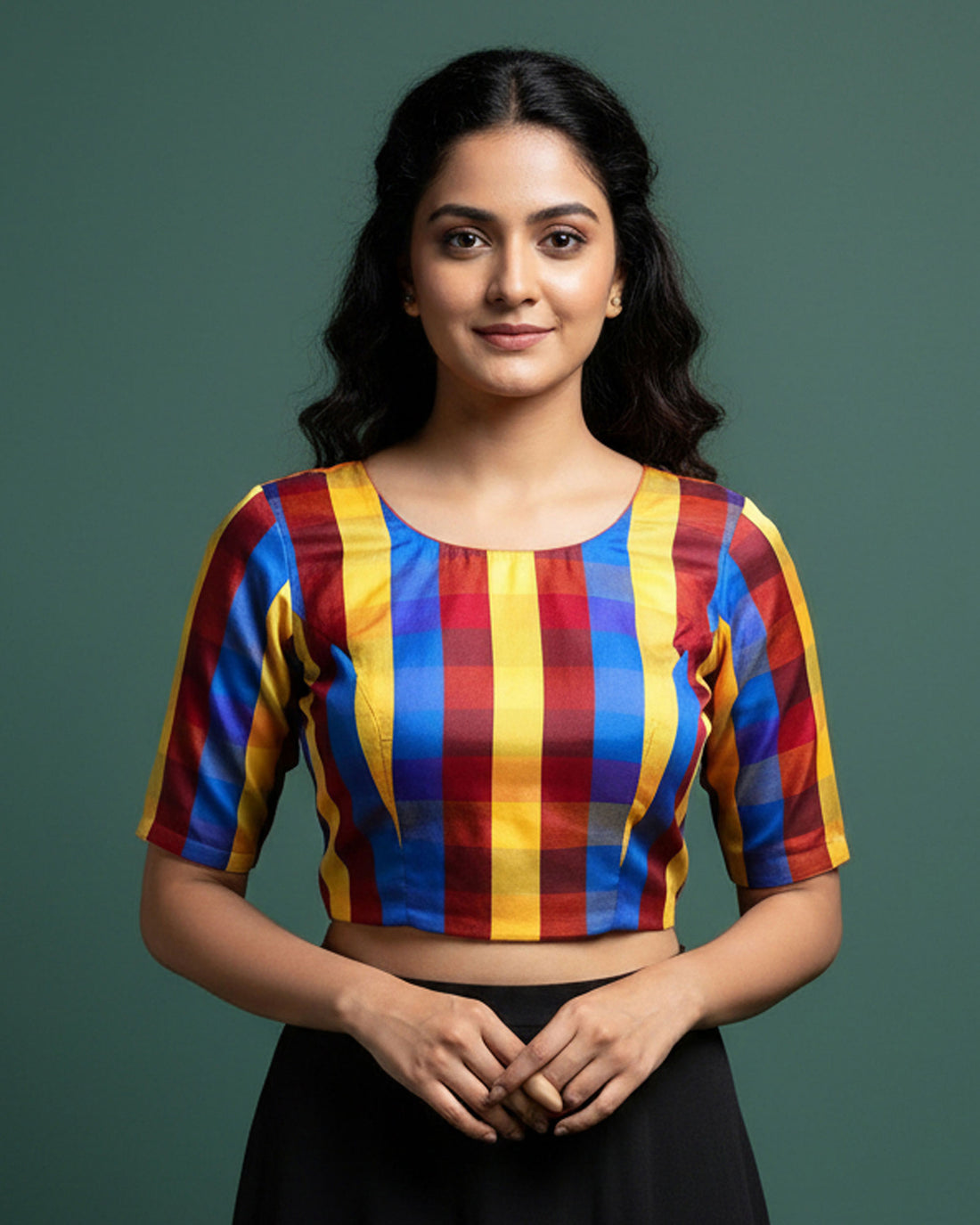 Women's Traditional Checked 1 Meter Blouse Material with Soft Finish - Multi