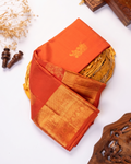 Elegant Kanchipuram Pure Silk Saree with Rich Zari Woven Border and Traditional Temple Motifs - Orange
