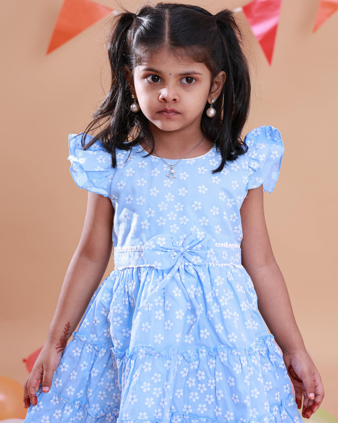 Elegant Kids' Party Wear Frock with Floral Print - Blue
