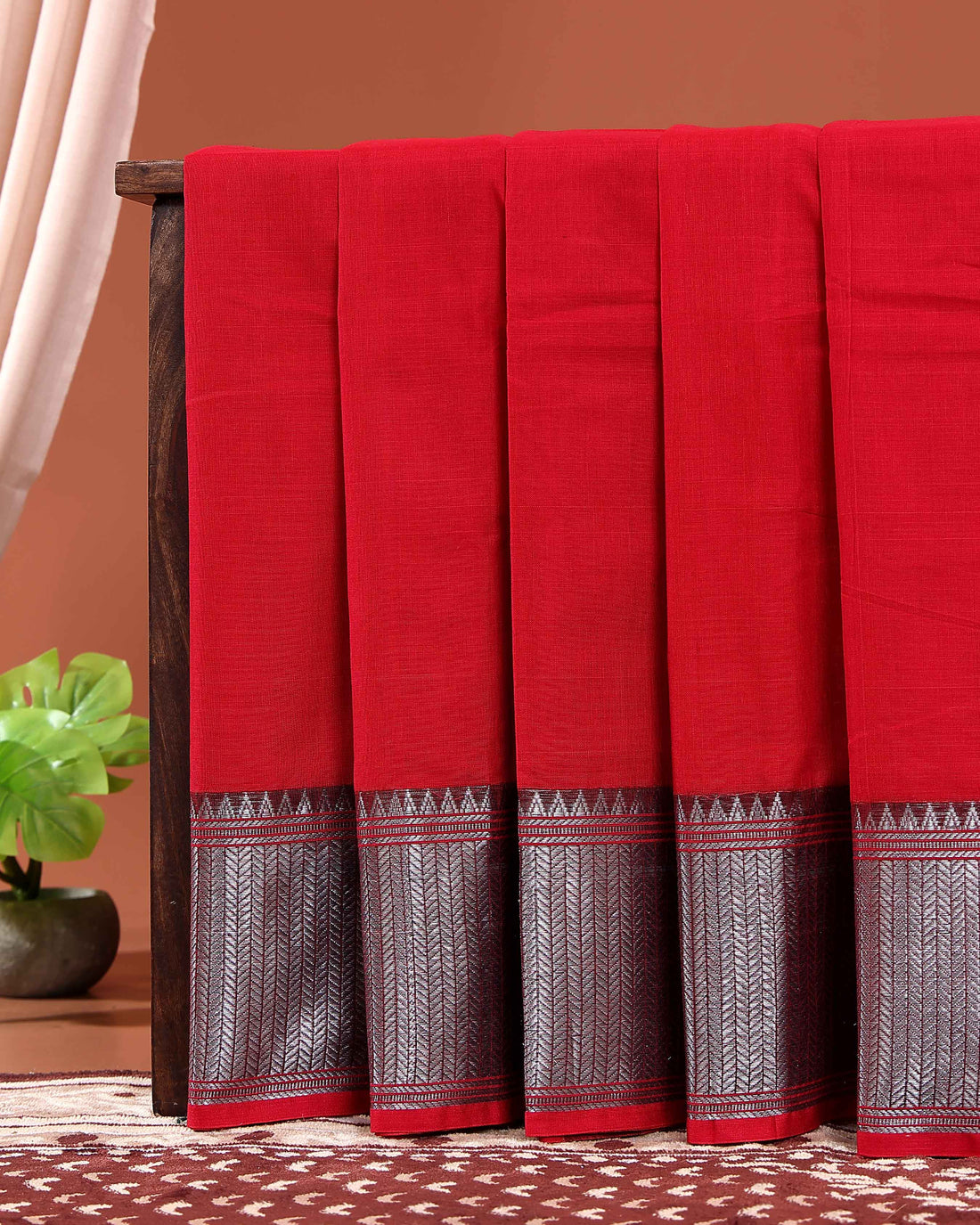 Traditional Handloom Narayanpet Cotton Saree with Traditional Woven Border - Red