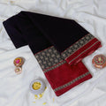 Mangalagiri Cotton Saree Dark Purple With Red Zari Border And Traditional Woven Patterns