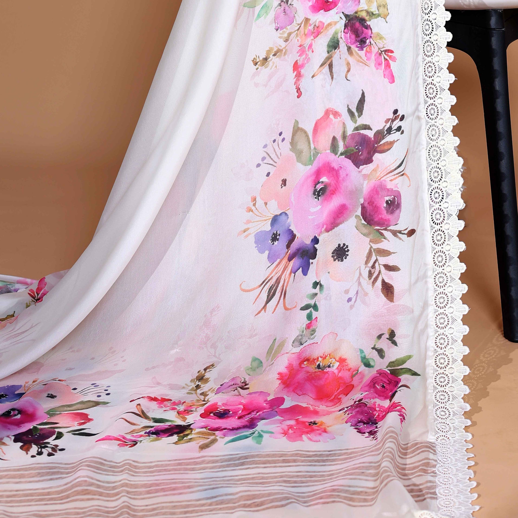 Elegant White Georgette Saree with Multicolour Floral Print