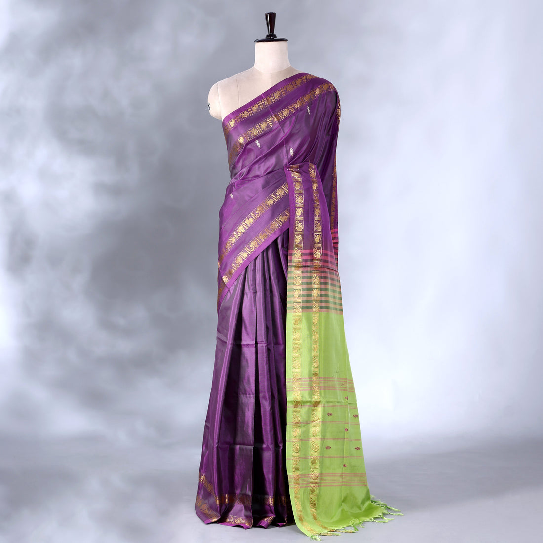 Light Purple Banana Pith Semi Silk Saree for Women | Wedding & Festive occasion | Jeyachandran - Full View