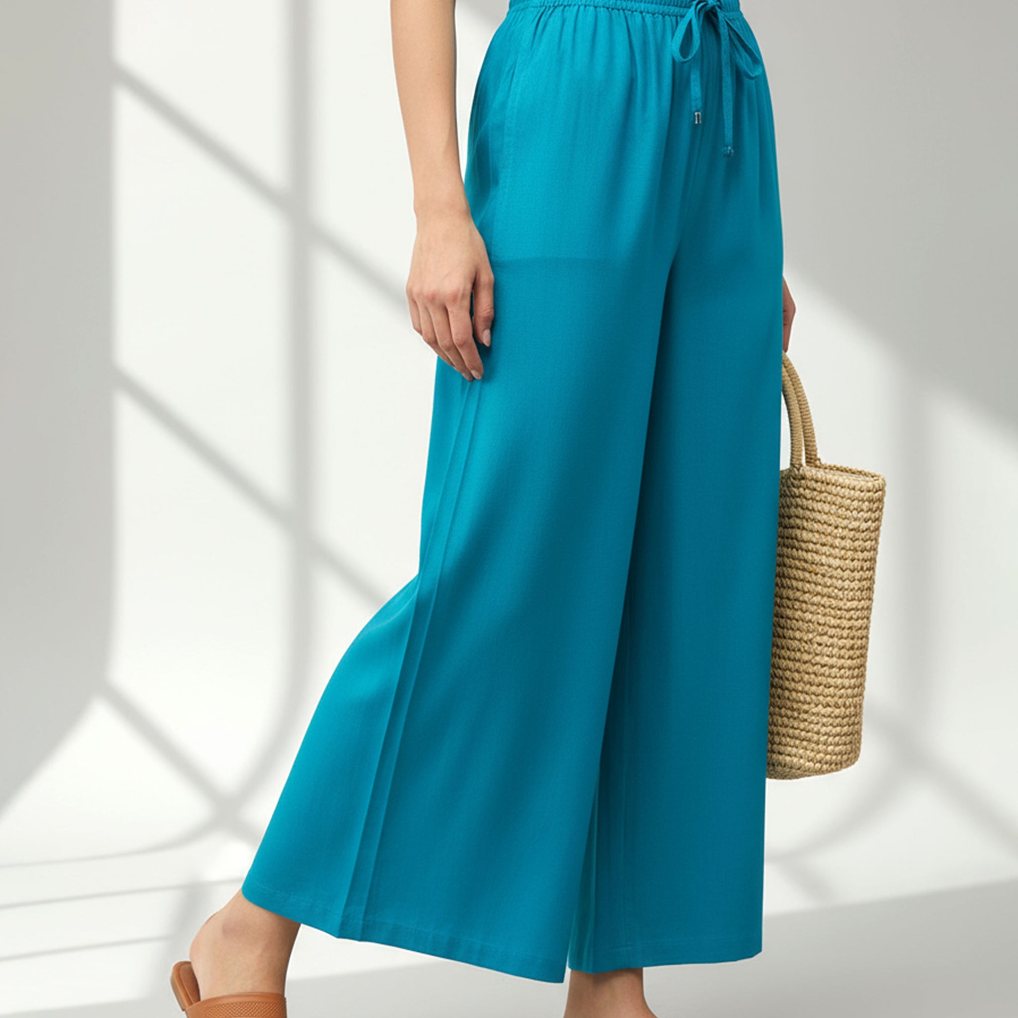 Elegant High-Waist Flared Palazzo Pant - Sky Blue