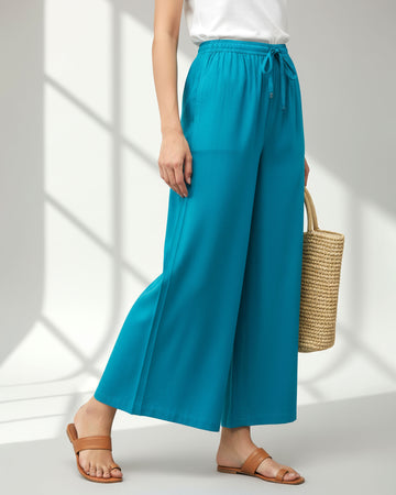 Elegant High-Waist Flared Palazzo Pant - Sky Blue