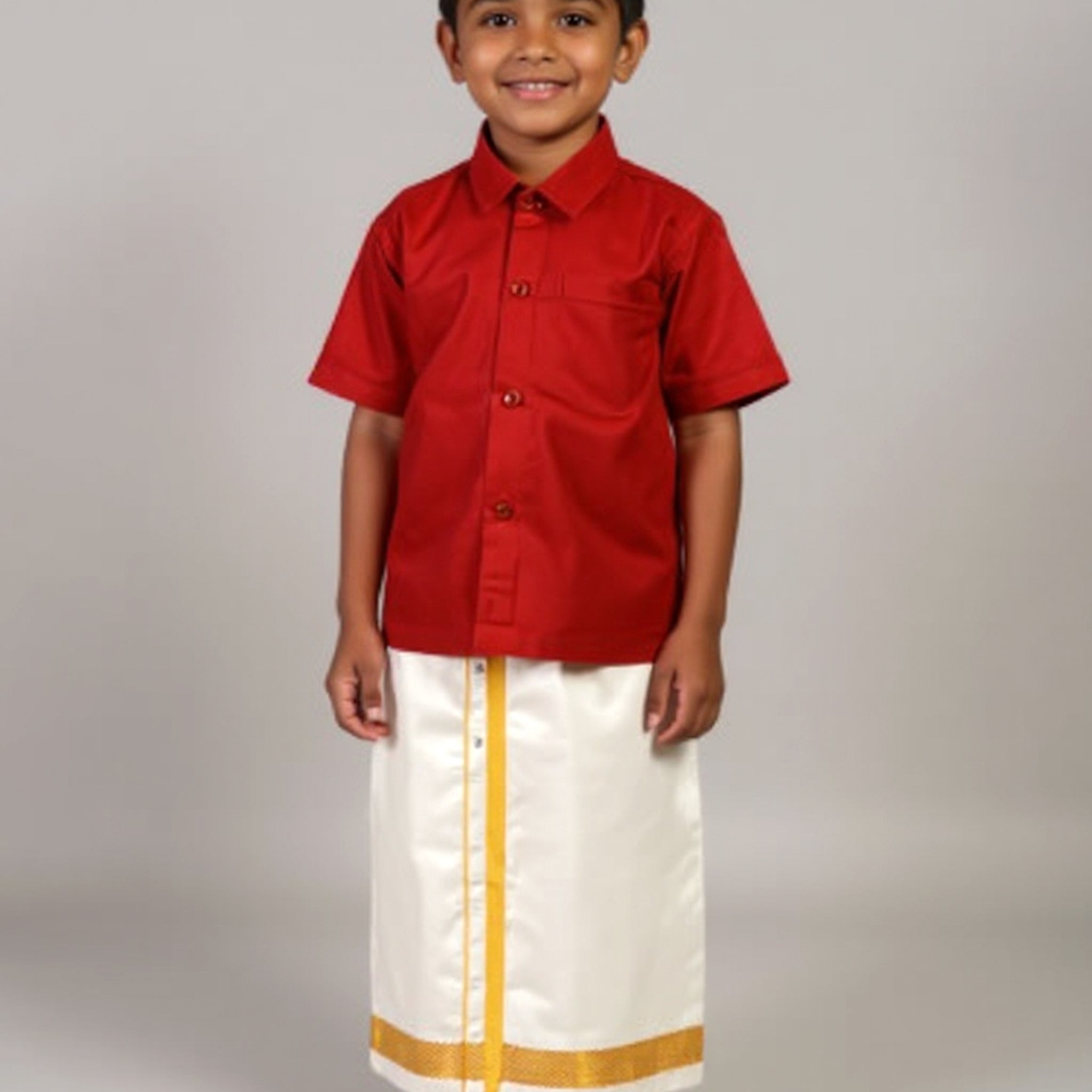 Traditional Kids Shirt and Dhoti Set - Red