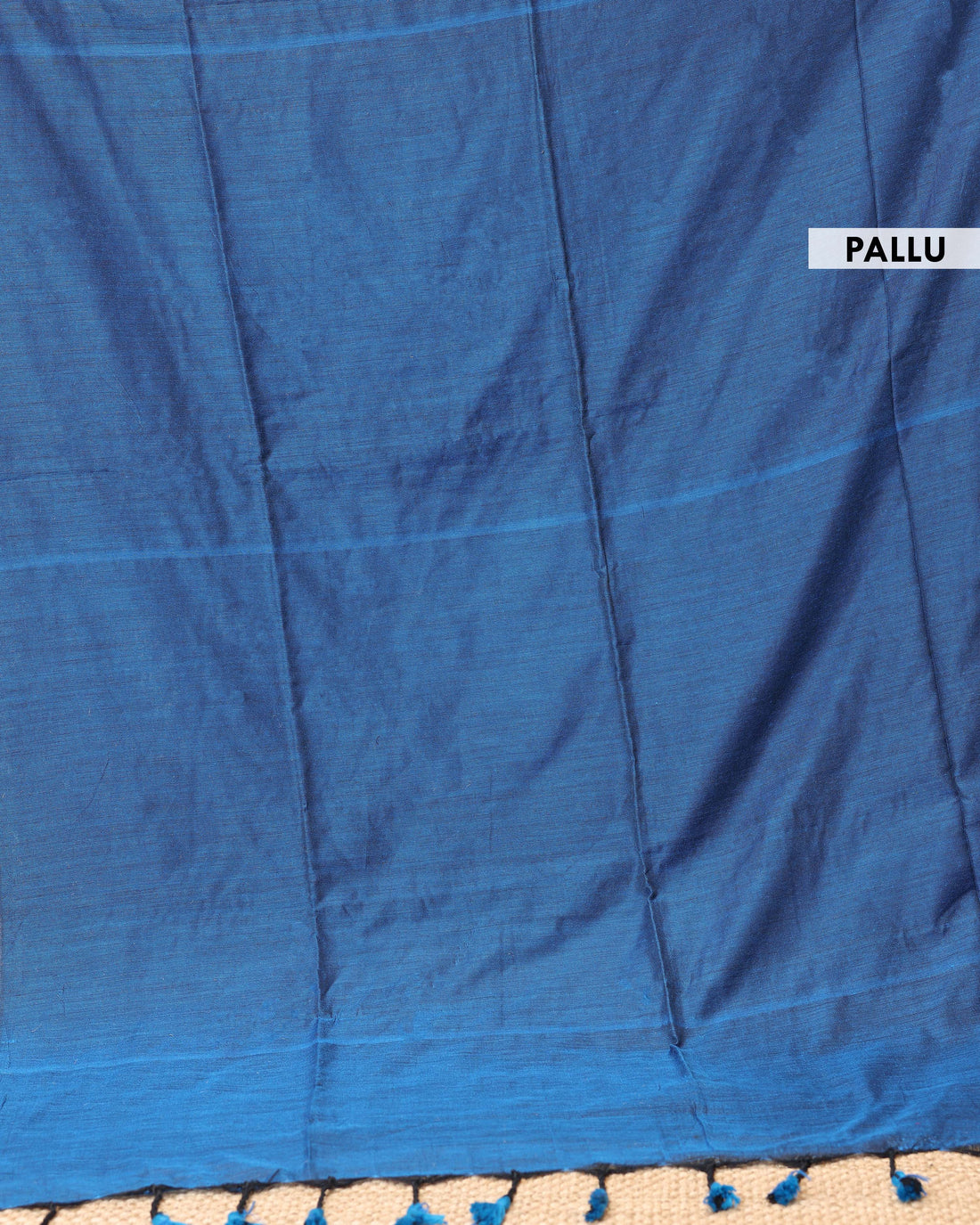 Handwoven Khadi Cotton Saree with Contrast Printed Blouse and Tassel Accents - Blue