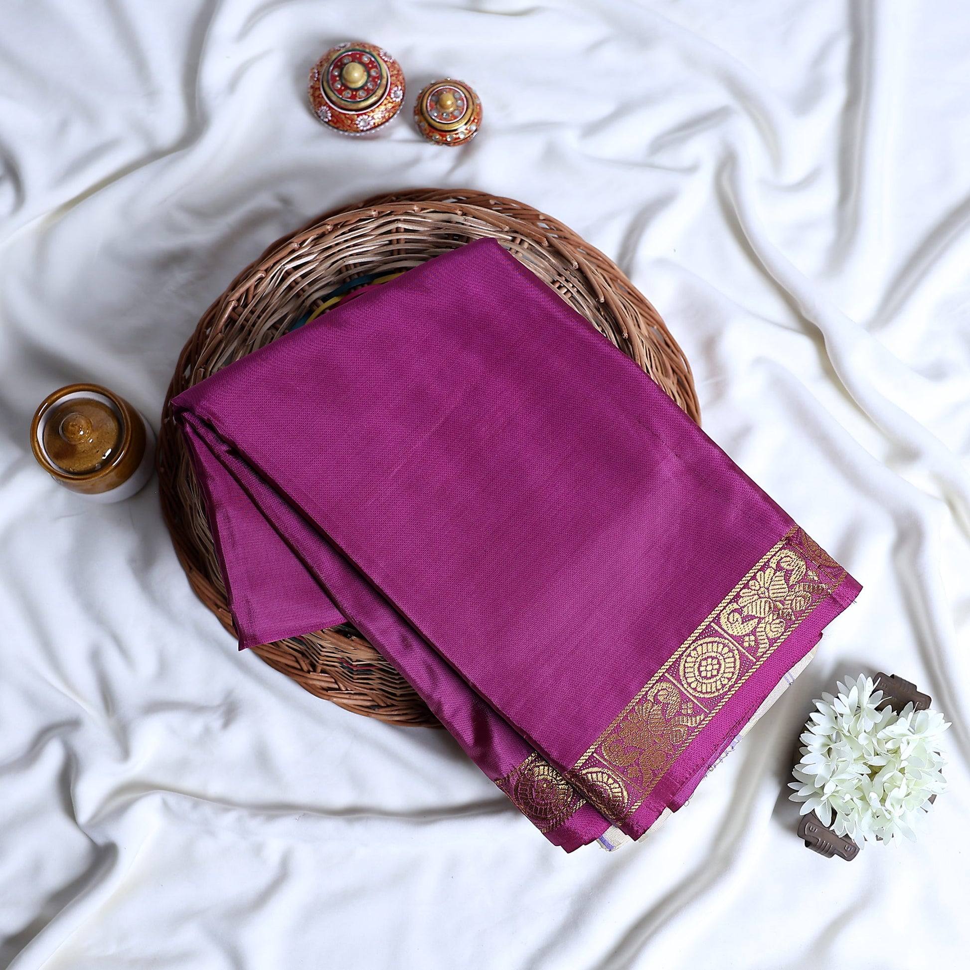 Banana Pith Saree With Elegant Gold Zari Border