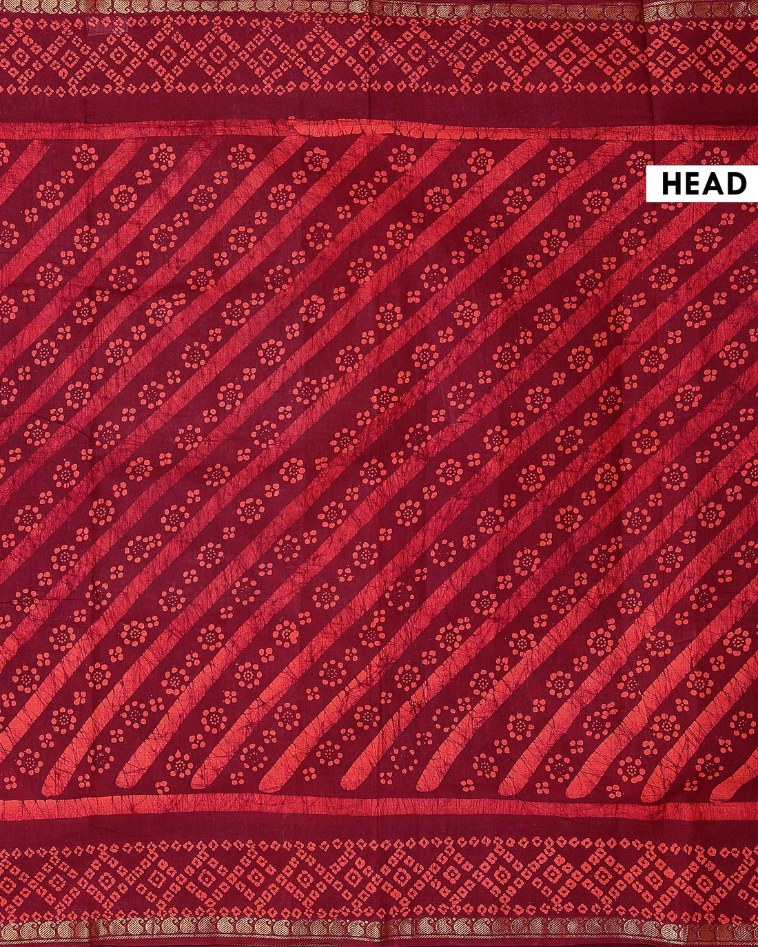 Handloom Sungudi Saree Diagonal Stripes and Wax Print Floral Motifs - Dark Maroon