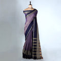 Purple Mangalagiri Cotton Saree With Navy Blue Zari Border And Woven Pallu - Full View
