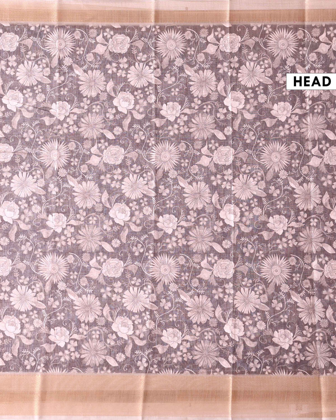 Elegant Linen Tissue Saree With Floral Print and Woven Zari Border - Grey