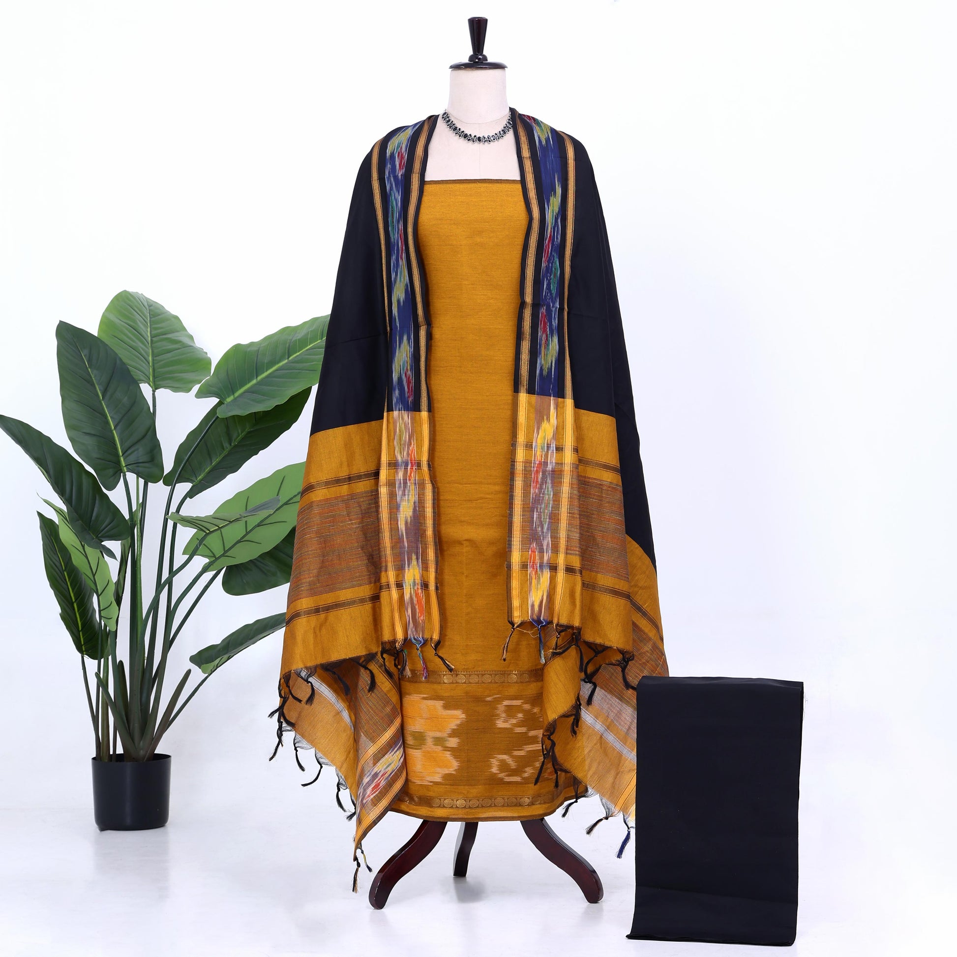 Mustard Cotton Unstitched Salwar Material for Women | Ethnic Summer Collection | Jeyachandran - Full View