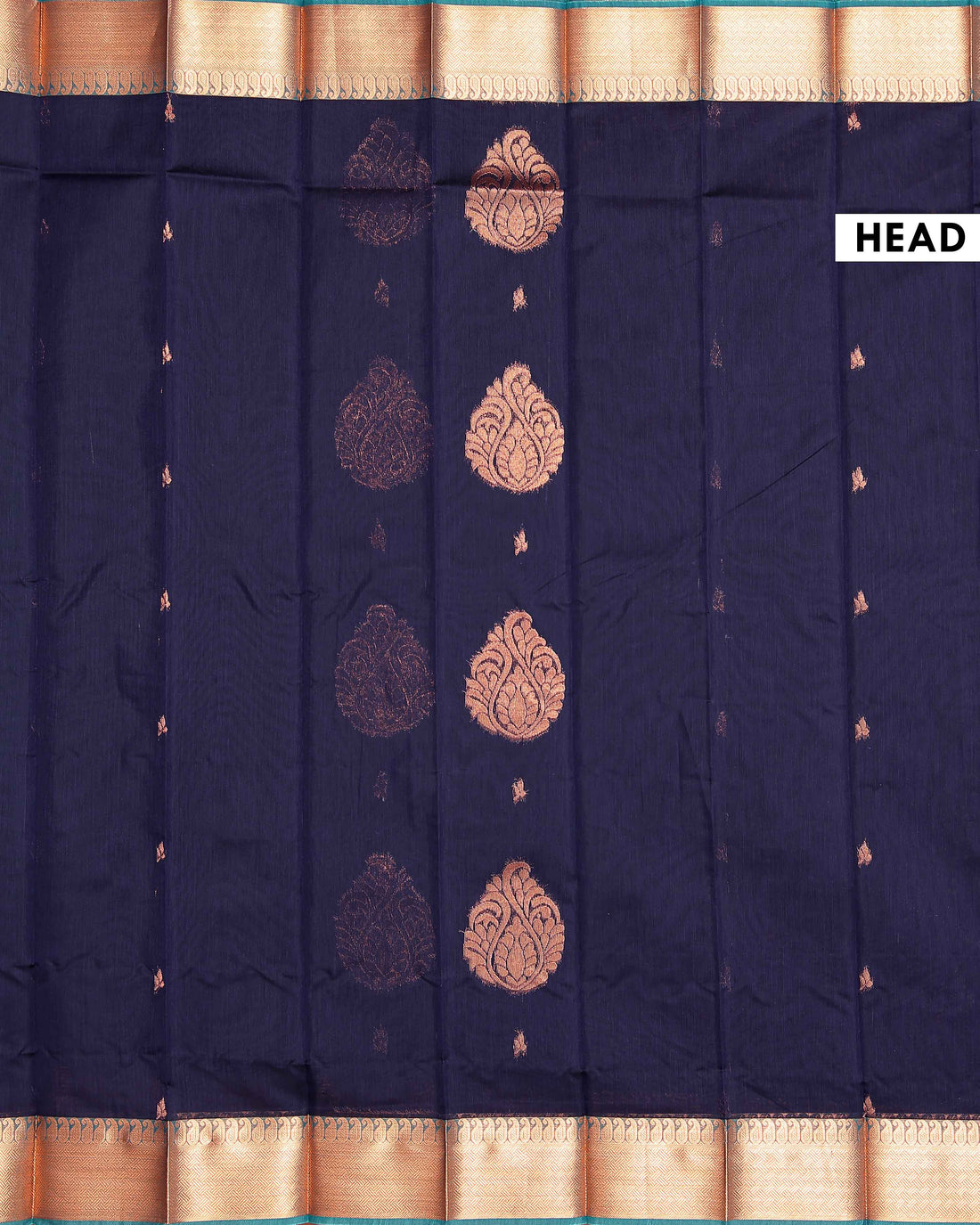 Elegant Elampillai Silk Cotton Saree with Classic Zari Border and Paisley Motifs - Navy Blue