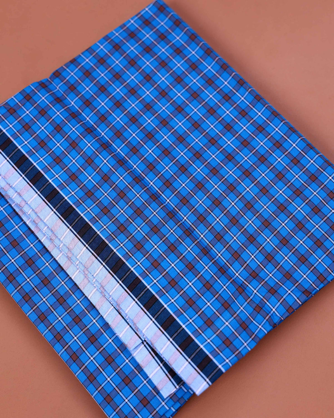 Nandu Brand Men's Premium Cotton Checked 2.20 Meter Stitched Lungi -Blue