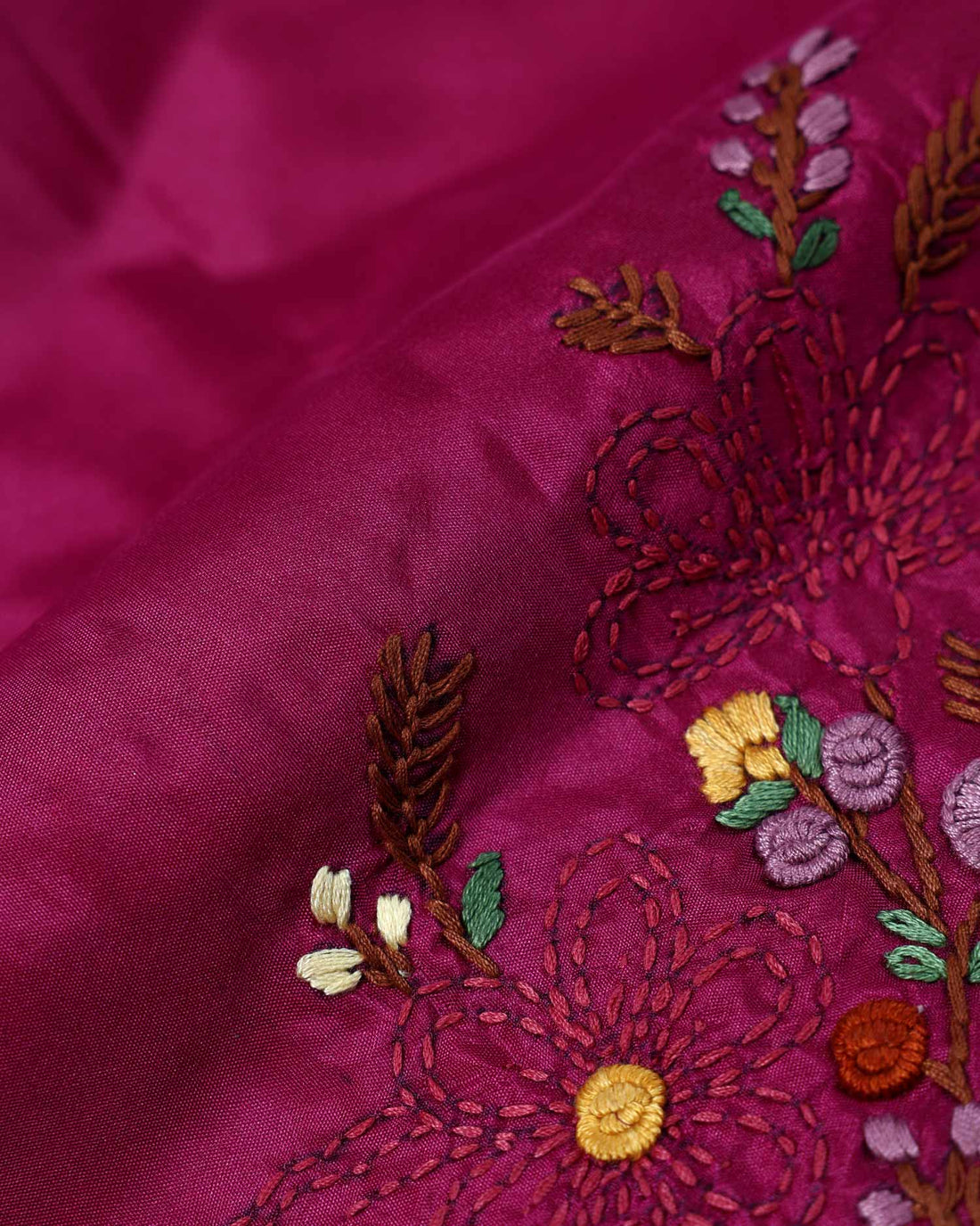 Elegant Floral Embroidered Women’s Blouse Material with Handcrafted Border Work - Deep Magenta