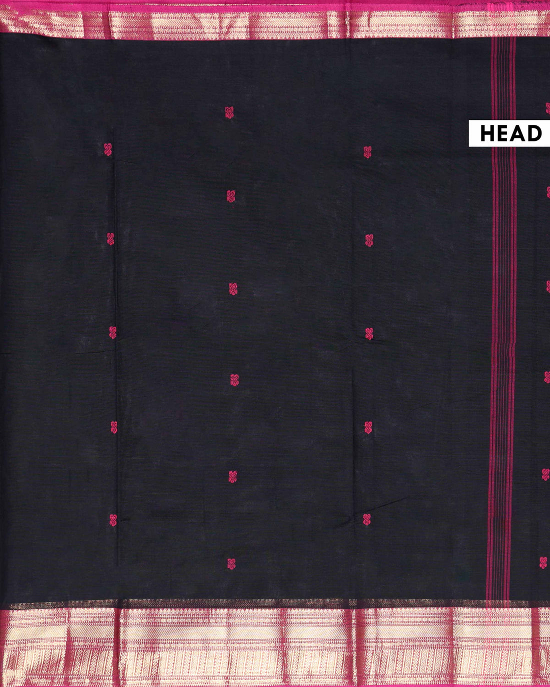 Elegant Handloom Chettinad Cotton Saree with Minimalist Body and Traditional Zari Woven Contrast Border - Black