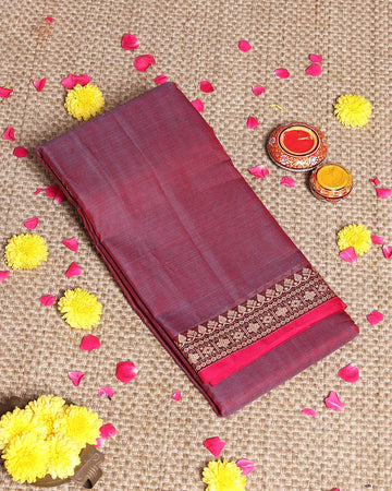 Traditional Narayanpet Cotton Saree with Traditional Zari Border & Temple Motif Detailing - Maroon