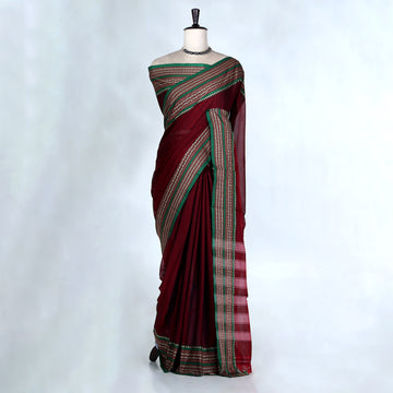 Maroon Mangalagiri Cotton Saree for Women | Festive Summer Collection | Jeyachandran - Full View