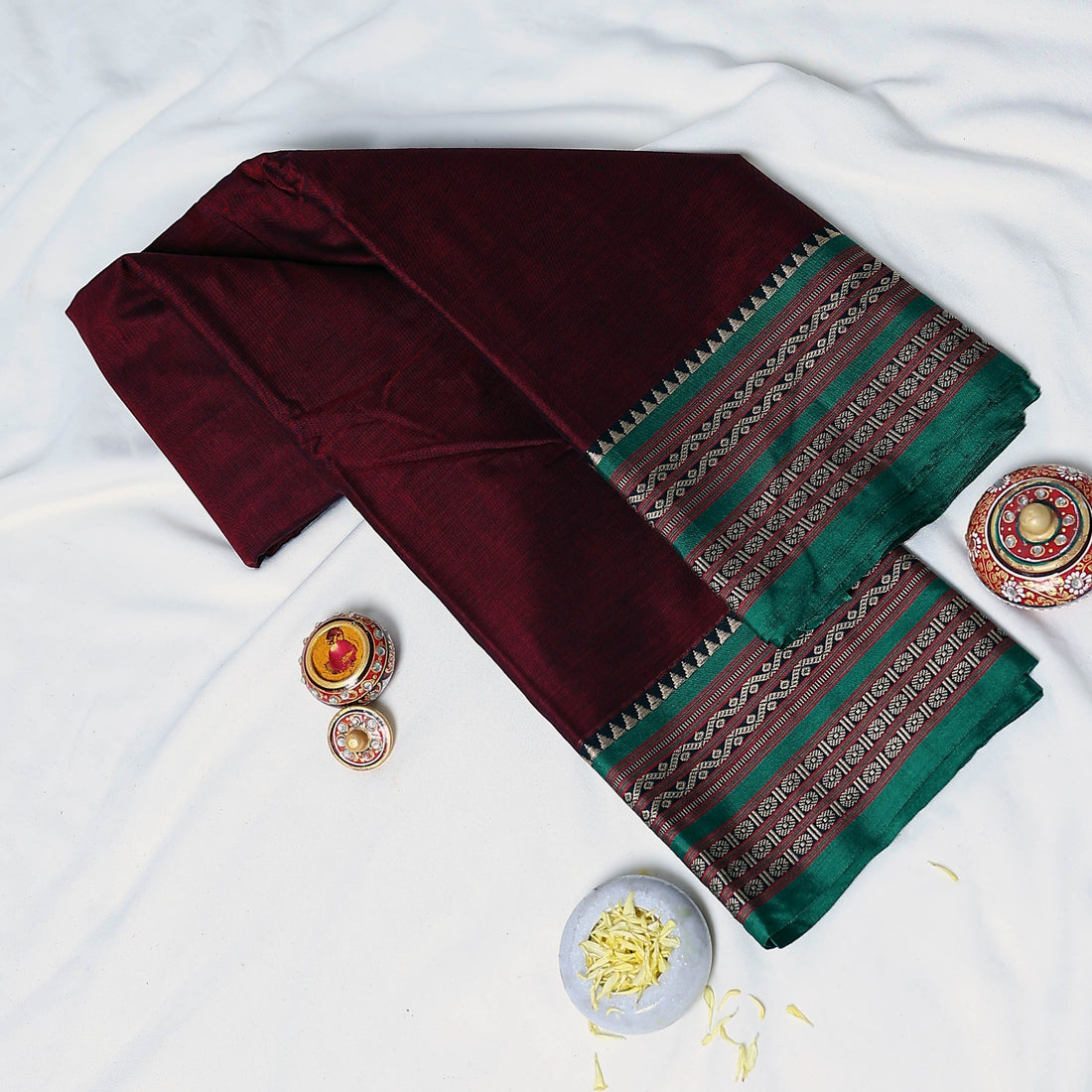 Maroon Mangalagiri Cotton Saree for Women | Festive Summer Collection | Jeyachandran - Full View