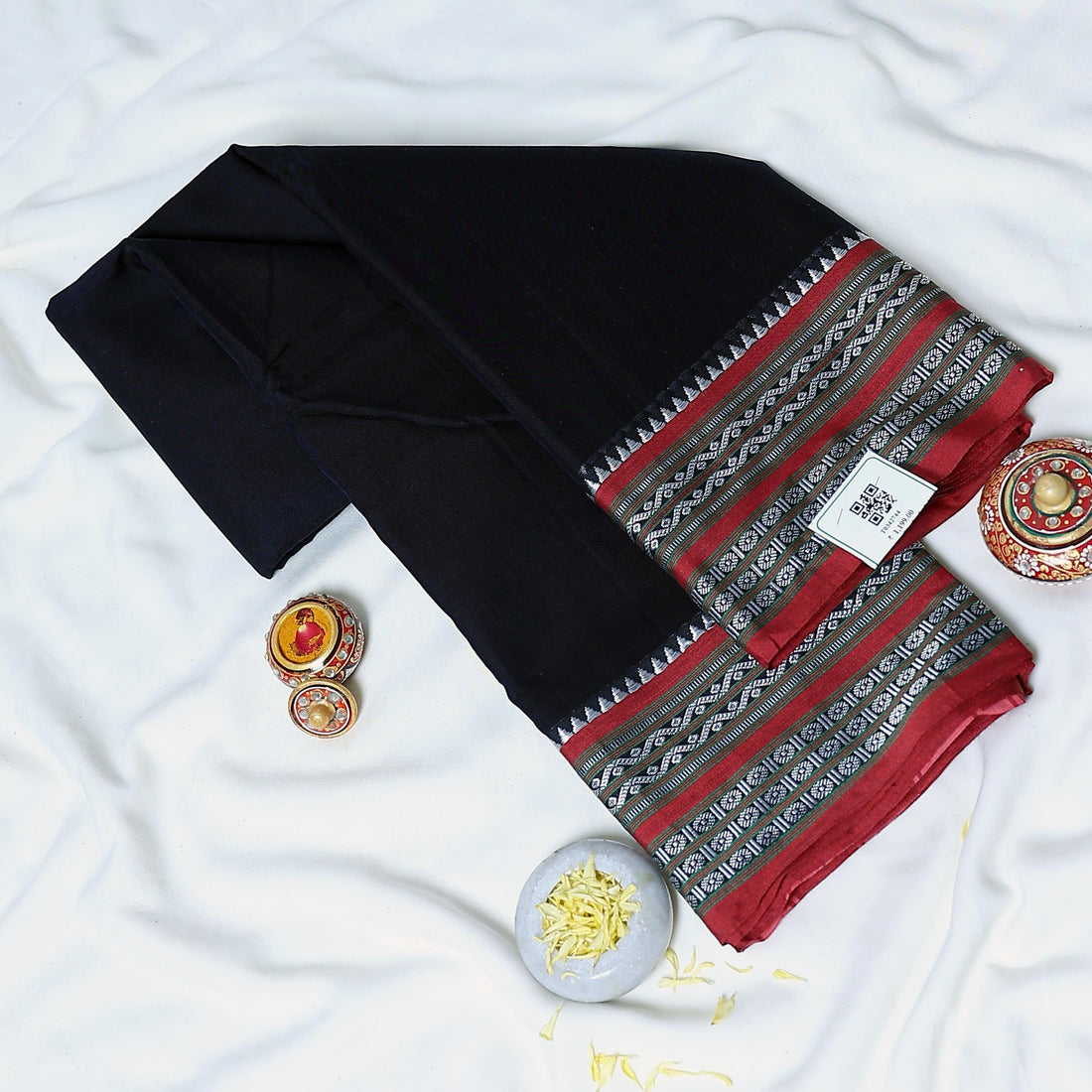 Black Mangalagiri Cotton Saree for Women | Festive Summer Collection | Jeyachandran - Full View