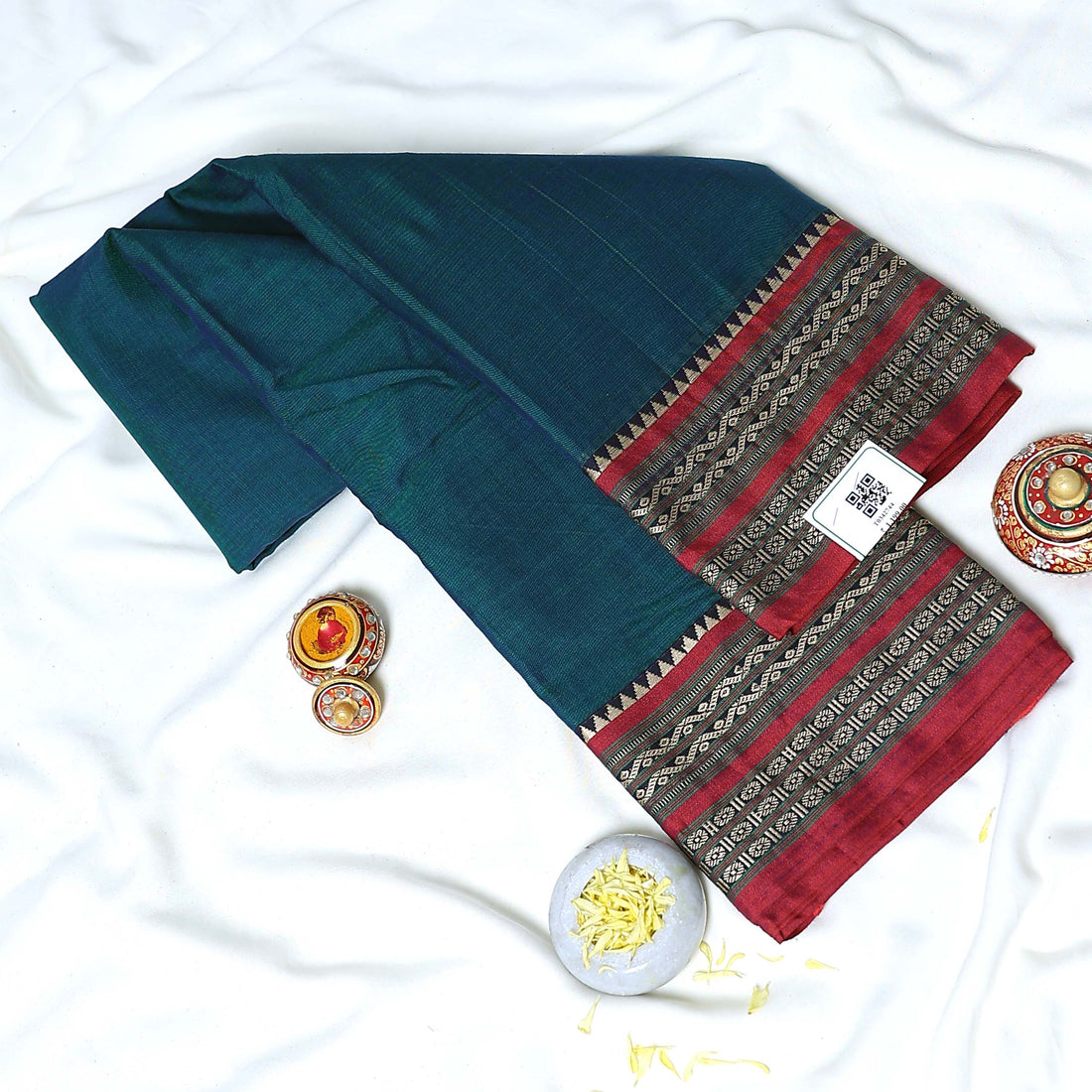 Teal Mangalagiri Cotton Saree for Women | Festive Summer Collection | Jeyachandran - Full View