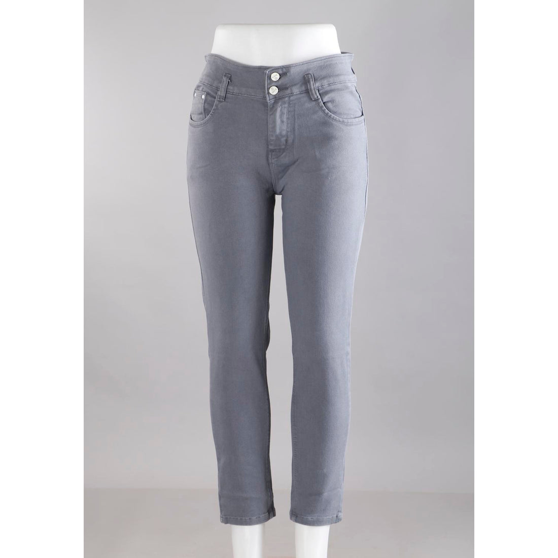 Women Grey Pencil Cut  Button Jeans
