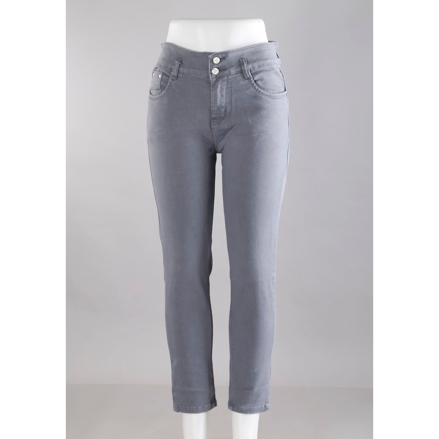 Women Grey Pencil Cut  Button Jeans
